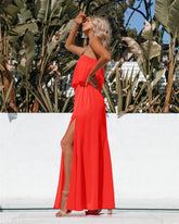 Robe longue fendue sans bretelles Vivid - Orange vif